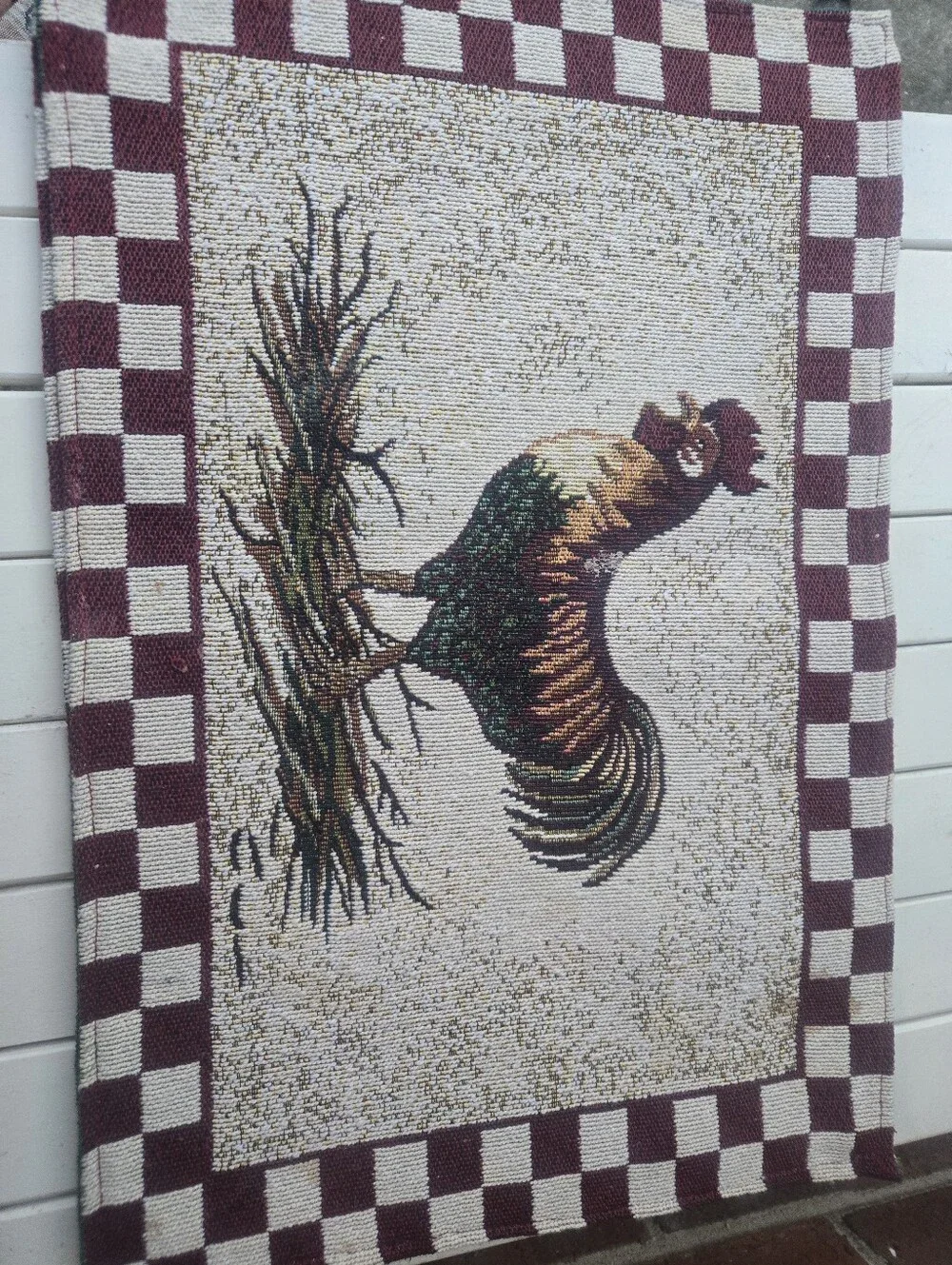 Decorative Rooster Cloth PlacementTapestry in Burgundy and Cream